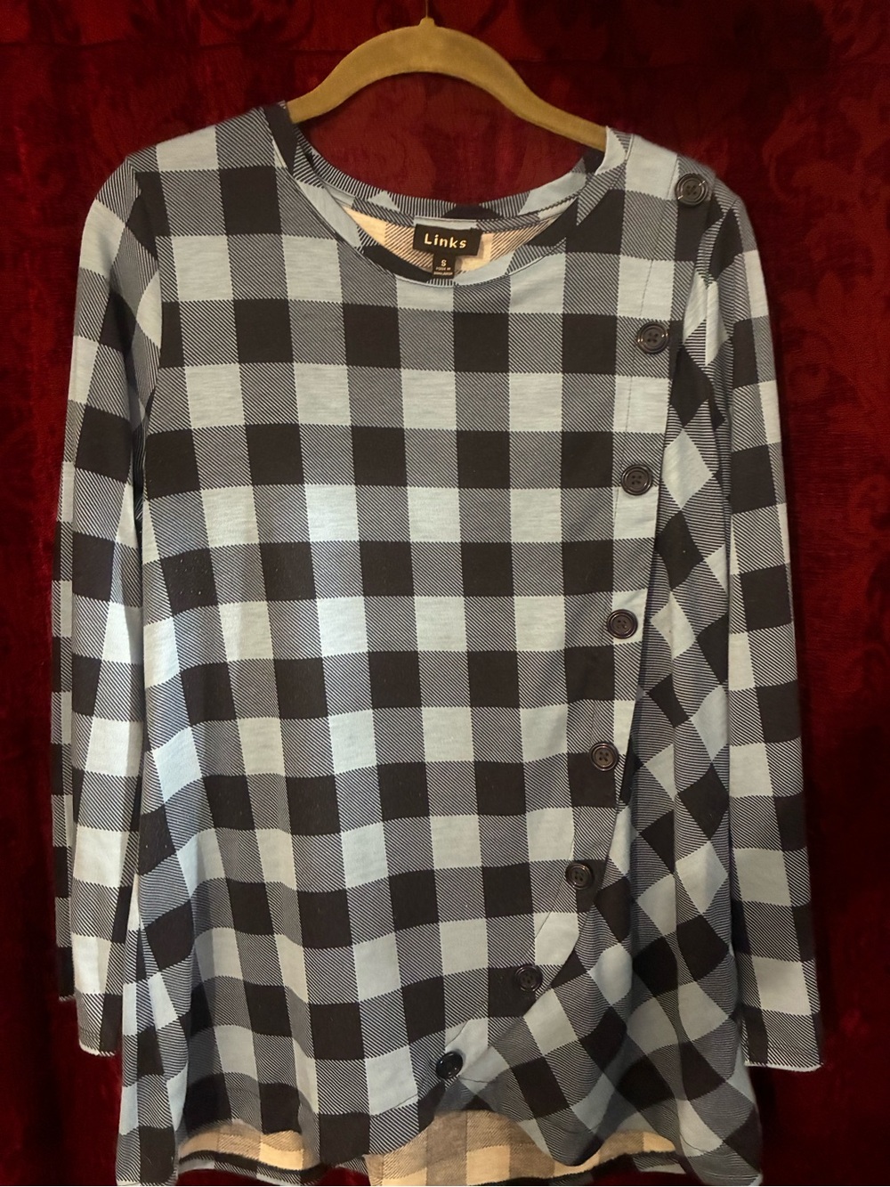Links of London Blue and navy blue Buffalo Check Button-Accent Top